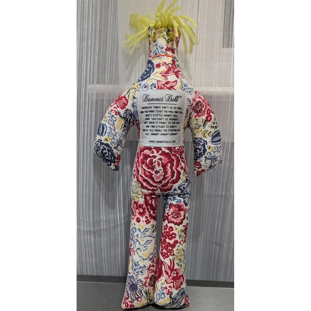 DAMMIT DOLL 12" Plush Toy Stress Reliever Pink/Blue Floral Design Print Fun Gift
